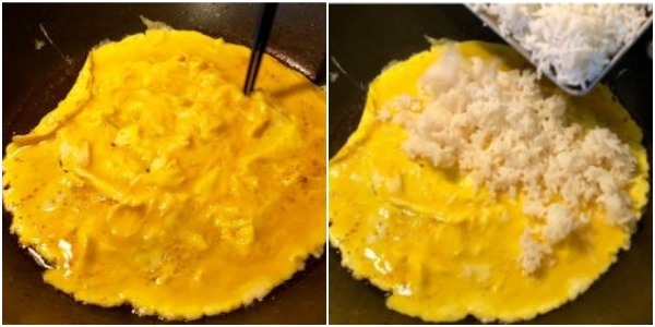 Как да се готви пържен ориз с яйце: Фрай яйцата и добавете ориза