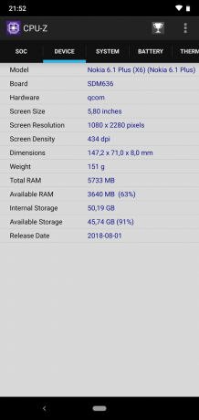 Преглед на Nokia 6.1 Plus: CPU-Z (продължение)