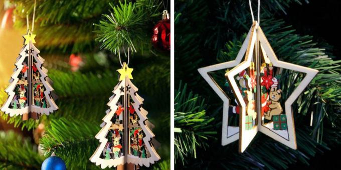 Коледни играчки с AliExpress: триизмерни коледни елхи и звезди