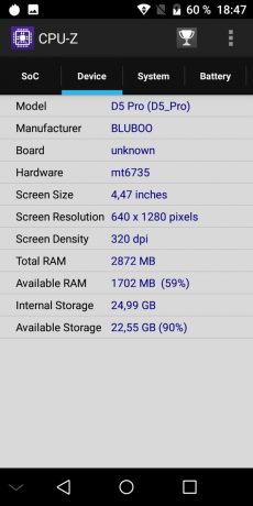 Bluboo D5 Pro. CPU-Z