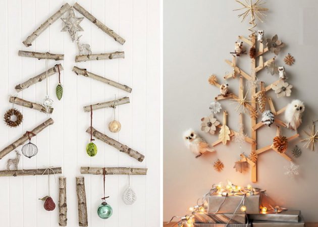 Как да украсят дома за Нова година: коледно дърво на стената