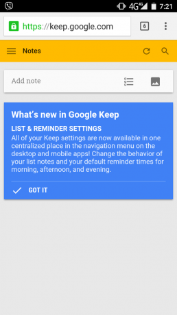 Google Keep: актуализация
