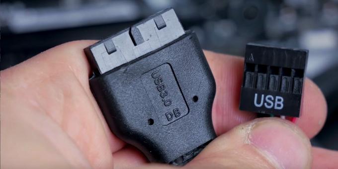 Как да сглобите компютър: Кабелите на USB порта се свързват към заглавките на дънната платка