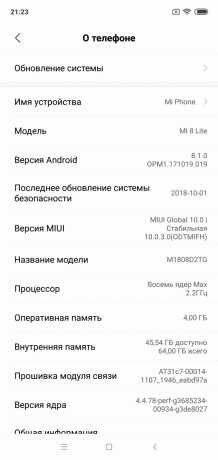Преглед Xiaomi Mi 8 Lite: System Version