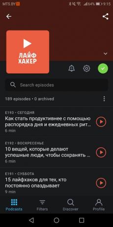 Подкаст Layfhakera в безплатно на Android Pocket Casts