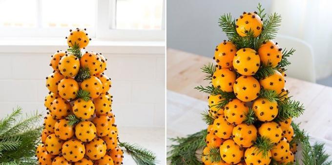 Как да украсят една маса за новогодишната нощ: мандарина дърво
