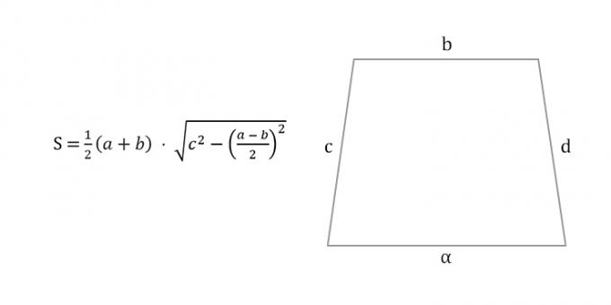 Как да изчислим площта на равнобедрен трапец през четири страни