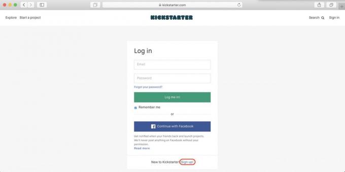 Как да си купите на Kickstarter: Кликнете върху Регистрирайте се!