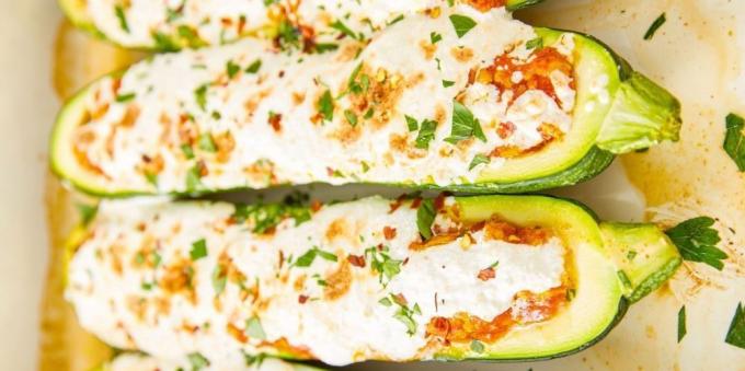 Рецепти тиквички на фурна: Лодки от тиквички с месо и сирене рикота