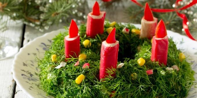 Коледни салати: Салата с раци пръчки "Коледа венец"