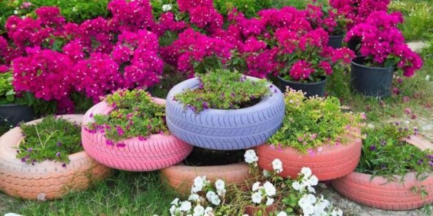 Как да направите цветна леха на гуми