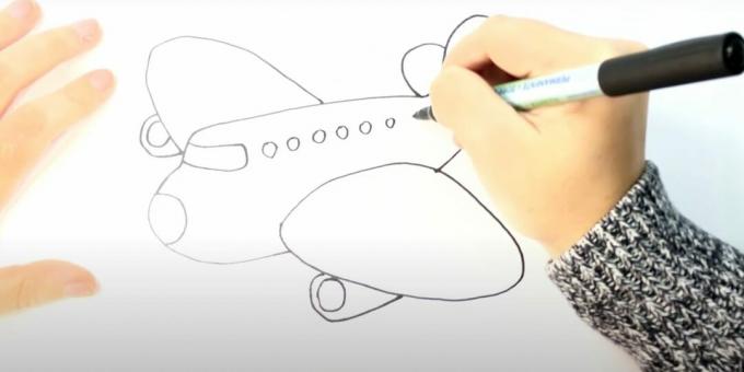 Как да нарисувате самолет: изобразете двигатели и илюминатори